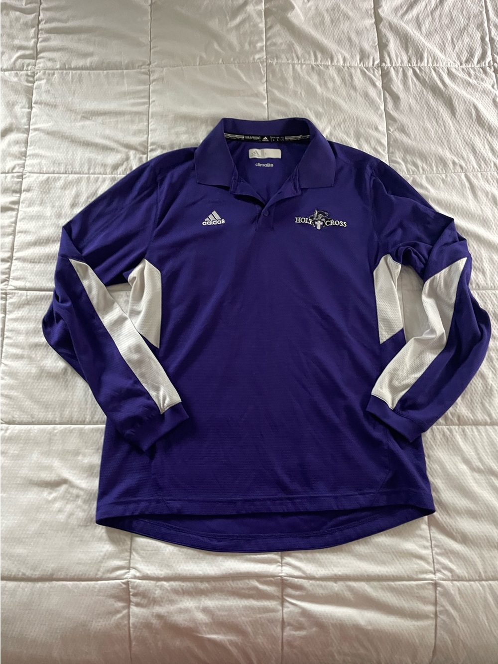 Adidas Men's Purple Long-Sleeve Polo Top - Holy Cross